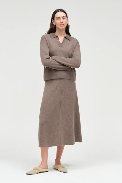 Mushroom Wool-Cashmere Midi Skirt