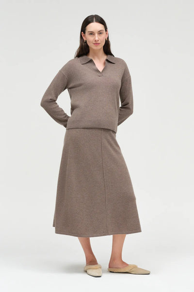 Mushroom Wool-Cashmere Midi Skirt