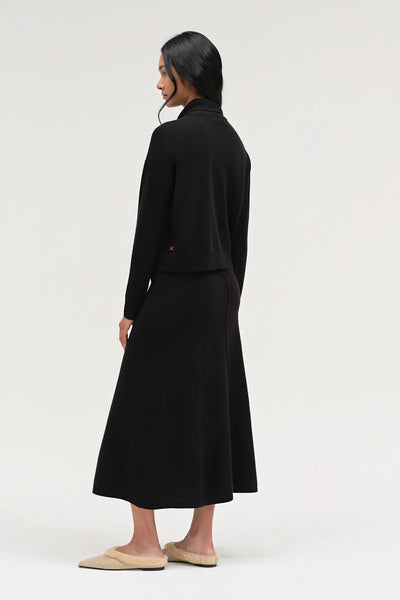 Black Wool-Cashmere Tie Neck Cardigan