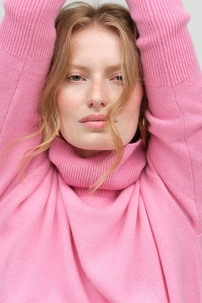 Flamingo-Pink Pure Cashmere Rollneck Sweater