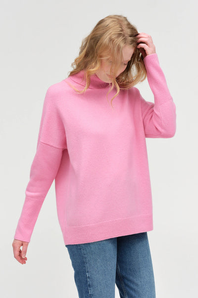 Flamingo-Pink Pure Cashmere Rollneck Sweater