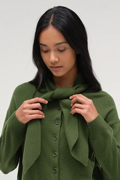 Green Wool-Cashmere Tie Neck Cardigan