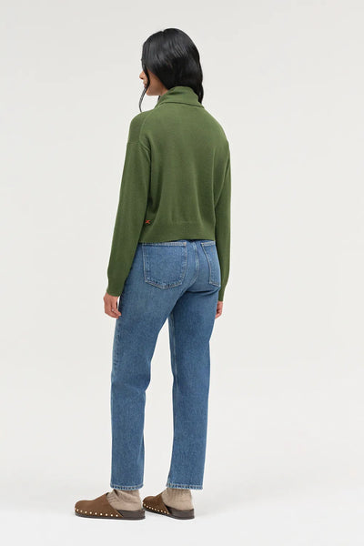 Green Wool-Cashmere Tie Neck Cardigan
