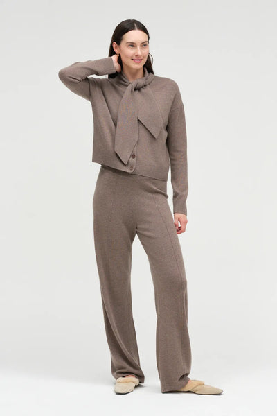 Mushroom Wool-Cashmere Tie Neck Cardigan