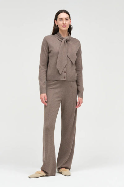Mushroom Wool-Cashmere Tie Neck Cardigan