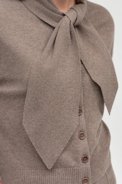 Mushroom Wool-Cashmere Tie Neck Cardigan