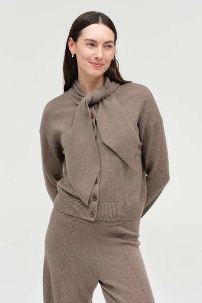 Mushroom Wool-Cashmere Tie Neck Cardigan