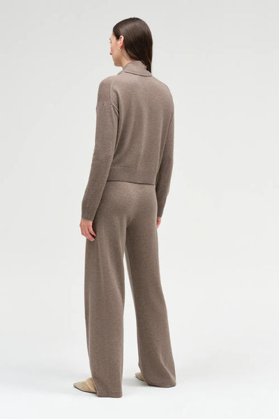 Mushroom Wool-Cashmere Tie Neck Cardigan