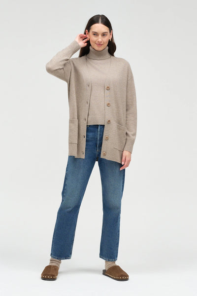 Warm-Oatmeal Wool-Cashmere Long Cardigan