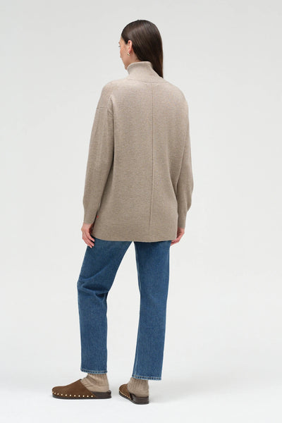 Warm-Oatmeal Wool-Cashmere Long Cardigan