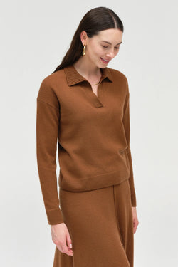 Toffee Wool-Cashmere Collared Sweater