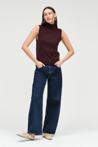 Aubergine Wool-Cashmere High-Neck Tank