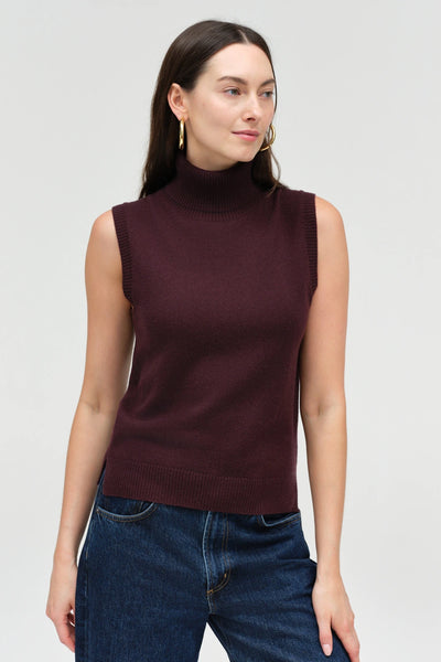 Aubergine Wool-Cashmere High-Neck Tank