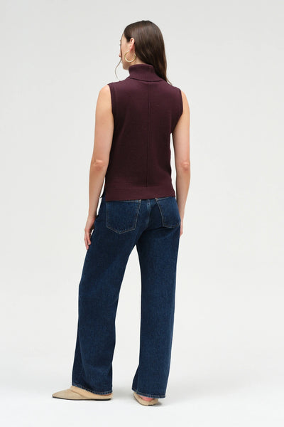 Aubergine Wool-Cashmere High-Neck Tank