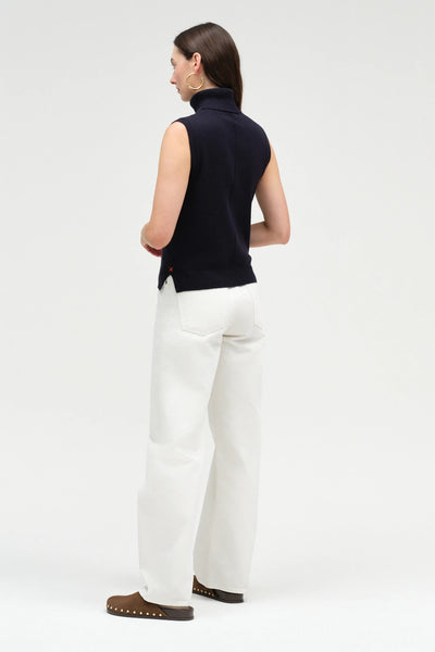 Navy Wool-Cashmere High-Neck Tank