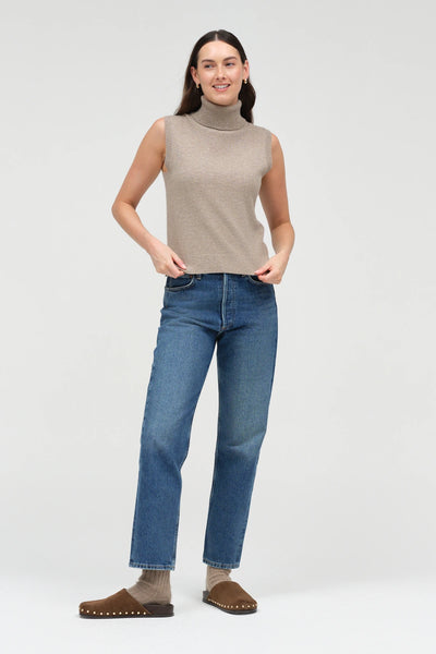 Warm-Oatmeal Wool-Cashmere High-Neck Tank