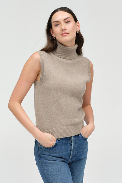 Warm-Oatmeal Wool-Cashmere High-Neck Tank