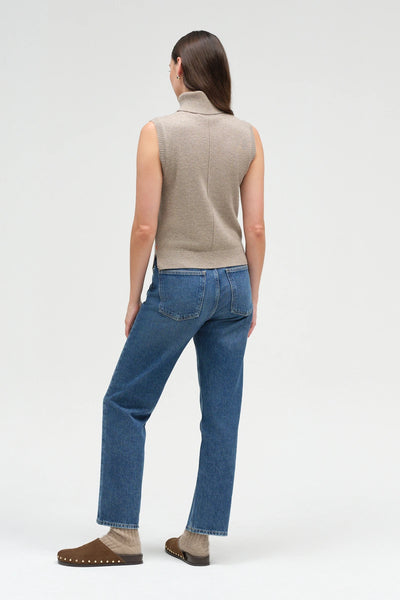 Warm-Oatmeal Wool-Cashmere High-Neck Tank