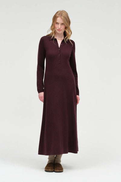 Aubergine Wool-Cashmere A-Line Polo Dress