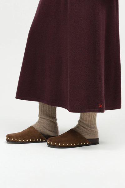 Aubergine Wool-Cashmere A-Line Polo Dress