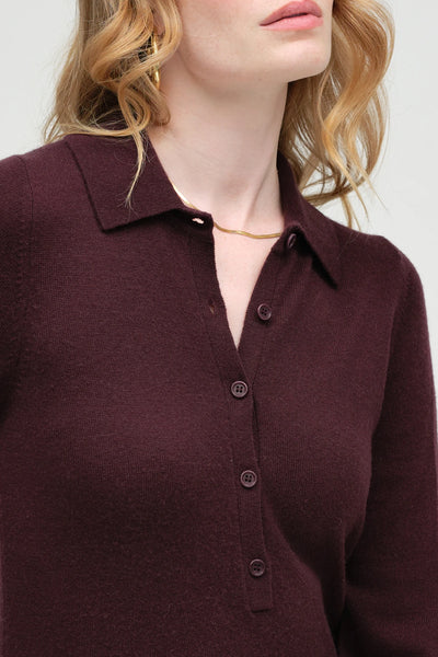 Aubergine Wool-Cashmere A-Line Polo Dress