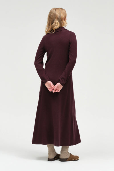 Aubergine Wool-Cashmere A-Line Polo Dress