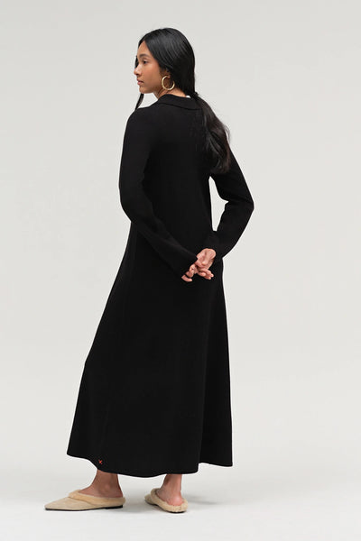 Black Wool-Cashmere A-Line Polo Dress