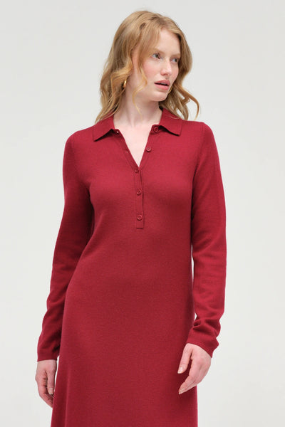 Cherry Wool-Cashmere A-Line Polo Dress