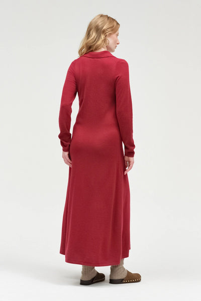 Cherry Wool-Cashmere A-Line Polo Dress