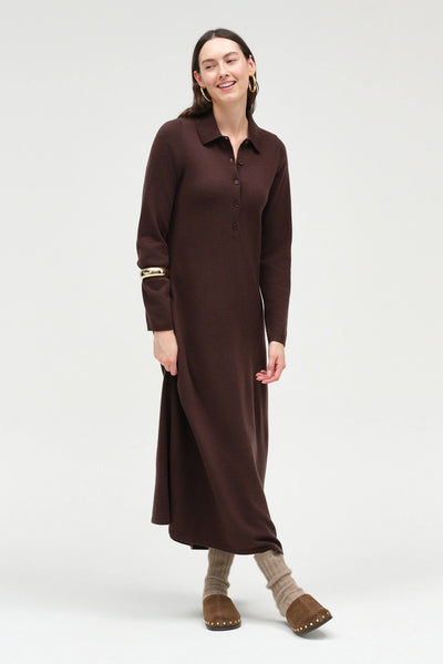 Chocolate Wool-Cashmere A-Line Polo Dress