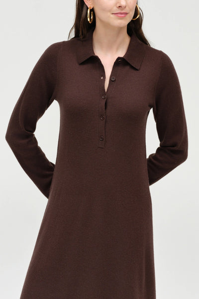 Chocolate Wool-Cashmere A-Line Polo Dress