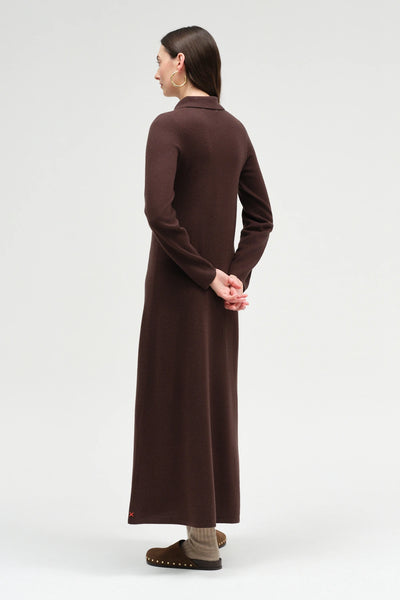 Chocolate Wool-Cashmere A-Line Polo Dress