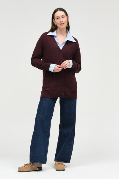 Aubergine Wool-Cashmere Long Cardigan