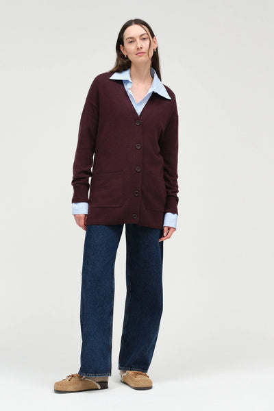 Aubergine Wool-Cashmere Long Cardigan