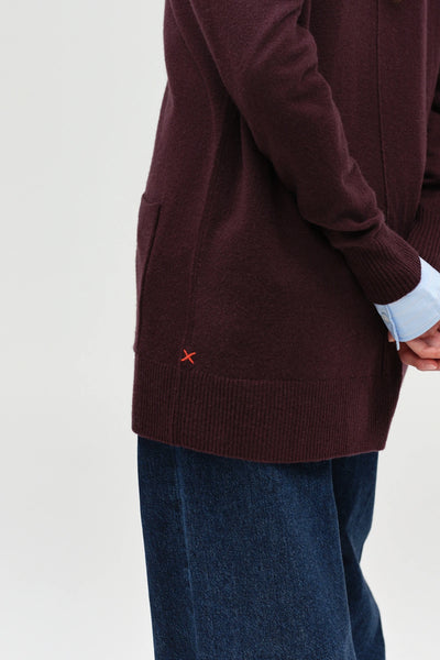 Aubergine Wool-Cashmere Long Cardigan