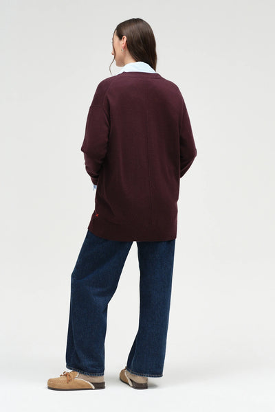 Aubergine Wool-Cashmere Long Cardigan