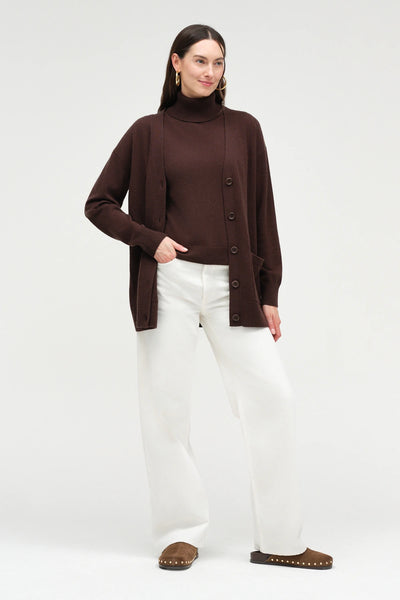 Chocolate Wool-Cashmere Long Cardigan
