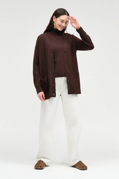 Chocolate Wool-Cashmere Long Cardigan