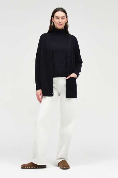 Navy Wool-Cashmere Long Cardigan