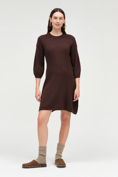Chocolate Wool-Cashmere Wide-Sleeve Dress