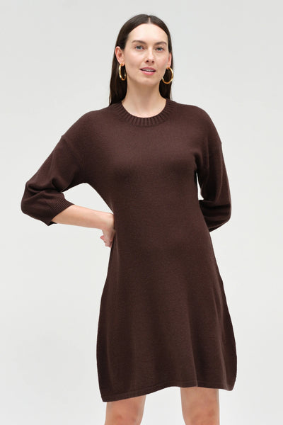 Chocolate Wool-Cashmere Wide-Sleeve Dress