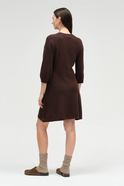 Chocolate Wool-Cashmere Wide-Sleeve Dress