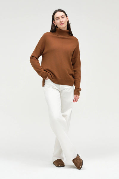 Toffee Wool-Cashmere Relaxed Rollneck Sweater