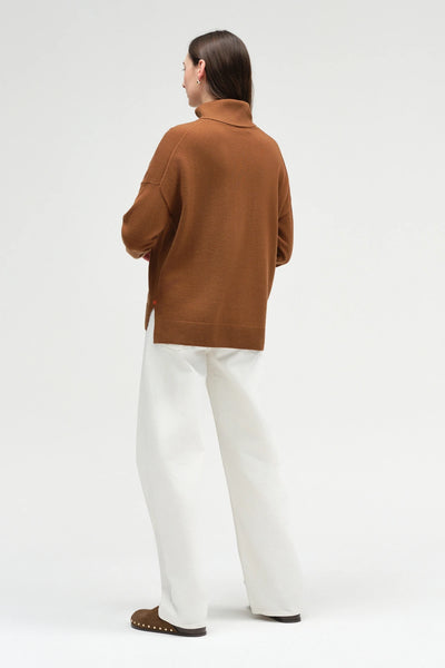Toffee Wool-Cashmere Relaxed Rollneck Sweater