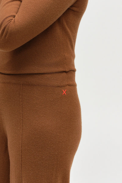 Toffee Wool-Cashmere Wide-Leg Track Pant