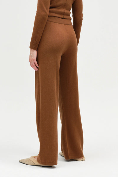 Toffee Wool-Cashmere Wide-Leg Track Pant
