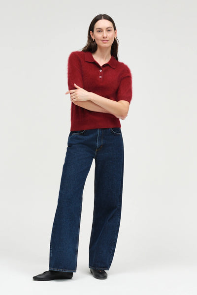 Cherry Brushed Cashmere Polo Tee