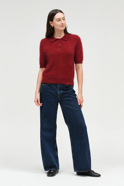 Cherry Brushed Cashmere Polo Tee