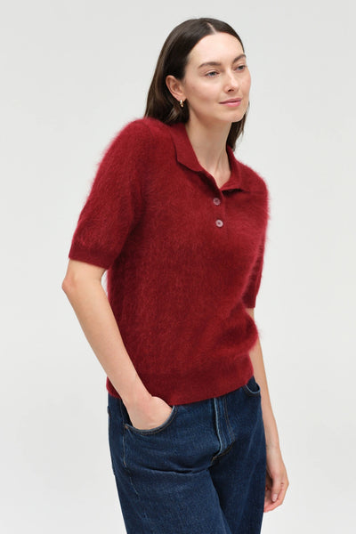 Cherry Brushed Cashmere Polo Tee