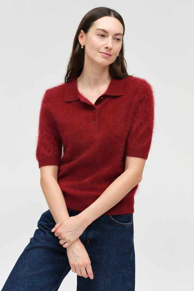 Cherry Brushed Cashmere Polo Tee